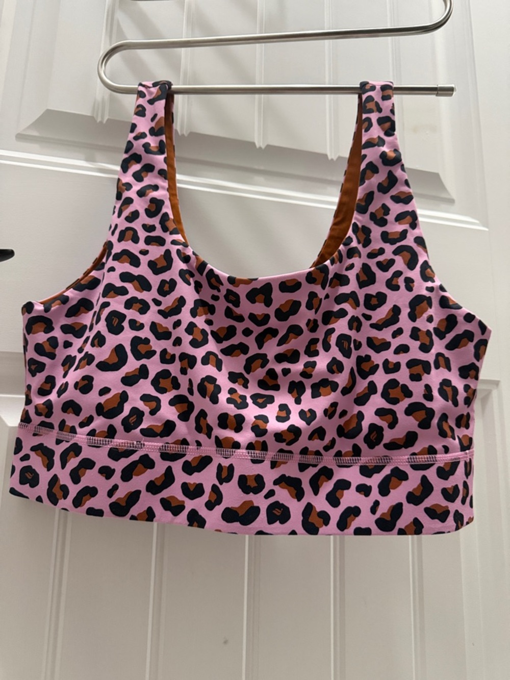 Fabletics Pink Leopard-Print Scoop Sports Bra